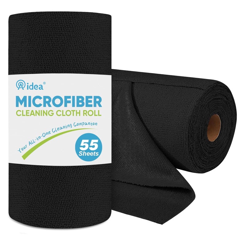 AIDEA Microfiber Cleaning Cloth Roll 55 Sheets, Black Microfiber Towels for Cars, Shop Rags Washable, Cleaning Rags Reusable Paper Towels for Automotive, Workshops, House, Cleaning Supplies 11×9" - Image 1