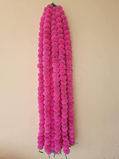 Brikshi Pack of 10 Artificial Marigold Flowers for Decoration Long Marigold Garlands for Decoration Toran Indian genda phool for Wedding & Festival |5 Feet Long |(Pink)| 10 Strings - Image 4