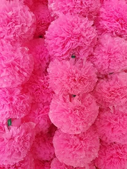 Brikshi Pack of 10 Artificial Marigold Flowers for Decoration Long Marigold Garlands for Decoration Toran Indian genda phool for Wedding & Festival |5 Feet Long |(Pink)| 10 Strings - Image 2