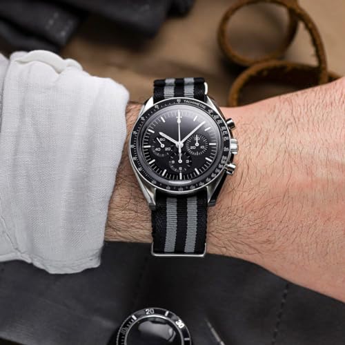 WatchGecko Swiss Quality Signature Military Nylon Watch Strap. Nylon Mens Replacement Watch Band. Rugged, Quick-Drying and Secure Wristwatch Strap for Outdoor Activities. Black & Grey, 20 mm - Image 5
