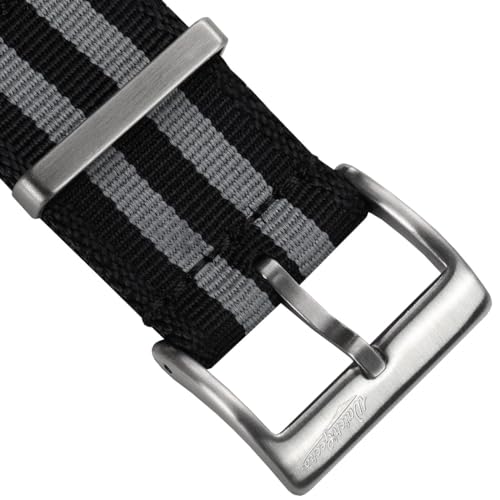 WatchGecko Swiss Quality Signature Military Nylon Watch Strap. Nylon Mens Replacement Watch Band. Rugged, Quick-Drying and Secure Wristwatch Strap for Outdoor Activities. Black & Grey, 20 mm - Image 2