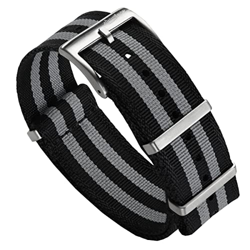 WatchGecko Swiss Quality Signature Military Nylon Watch Strap. Nylon Mens Replacement Watch Band. Rugged, Quick-Drying and Secure Wristwatch Strap for Outdoor Activities. Black & Grey, 20 mm - Image 1