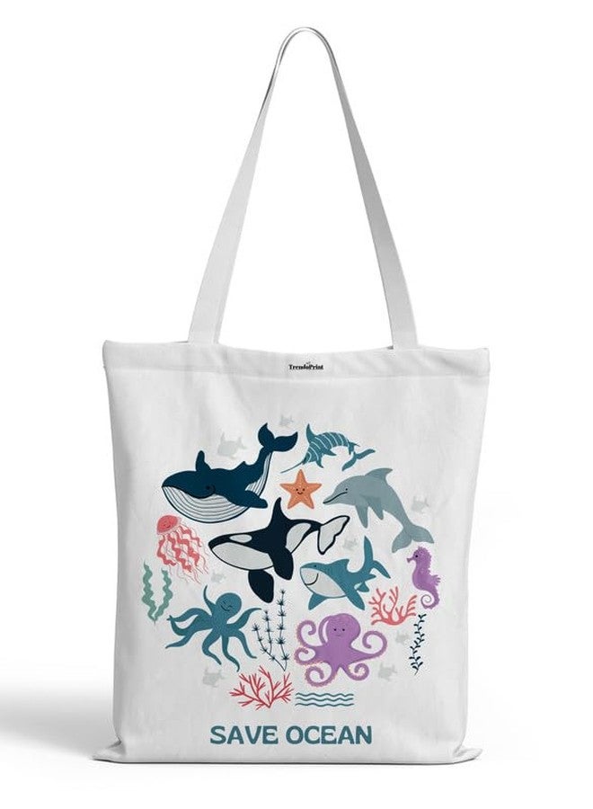 TrendoPrint Women Reusable Shopping/Grocery Aesthetic Canvas Tote Bag Zipper Closure Handbag For Office College Travel Bag Multi-Purpose (TP24) - Image 1