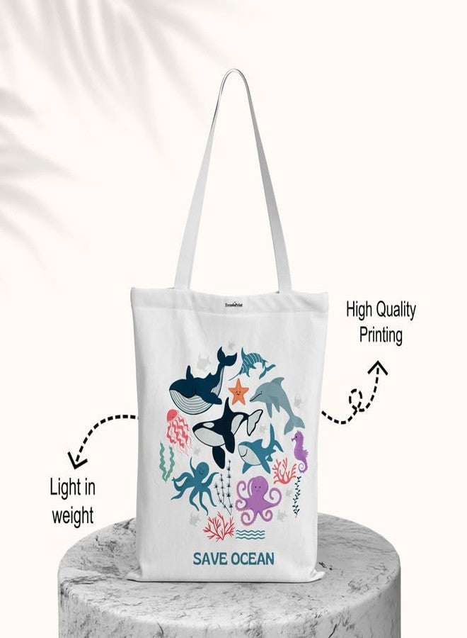 TrendoPrint Women Reusable Shopping/Grocery Aesthetic Canvas Tote Bag Zipper Closure Handbag For Office College Travel Bag Multi-Purpose (TP24) - Image 2