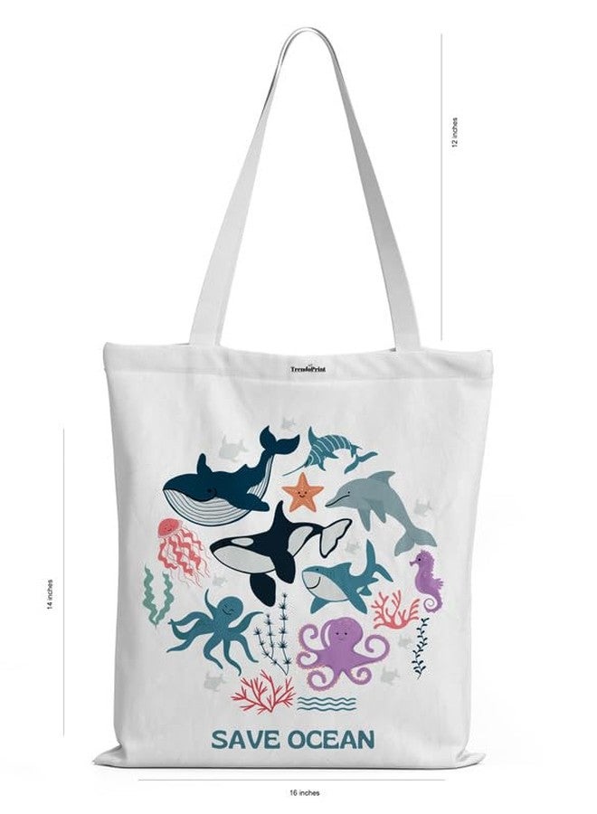 TrendoPrint Women Reusable Shopping/Grocery Aesthetic Canvas Tote Bag Zipper Closure Handbag For Office College Travel Bag Multi-Purpose (TP24) - Image 3
