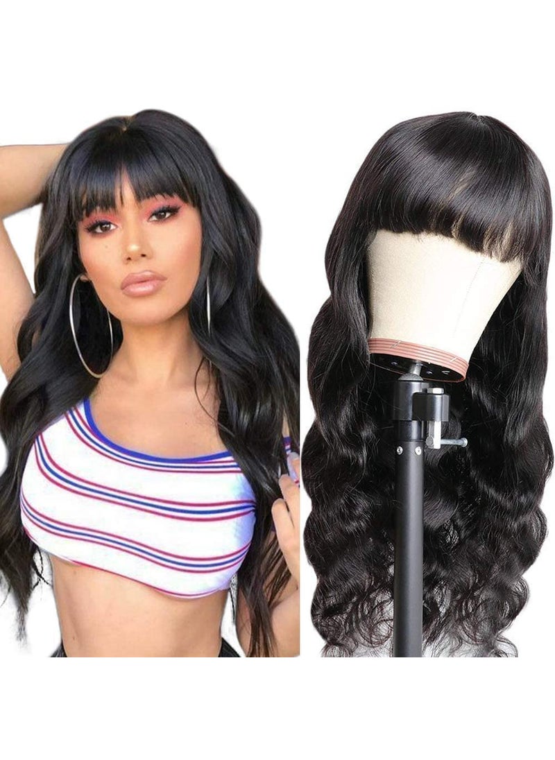 Amella Amella Hair Brazilian Body Wave Wigs With Bangs Virgin Brazilian None Lace Front Wigs Human Hair Wigs 150% Density Glueless Machine Made Wigs For Black Women 14 Inch 