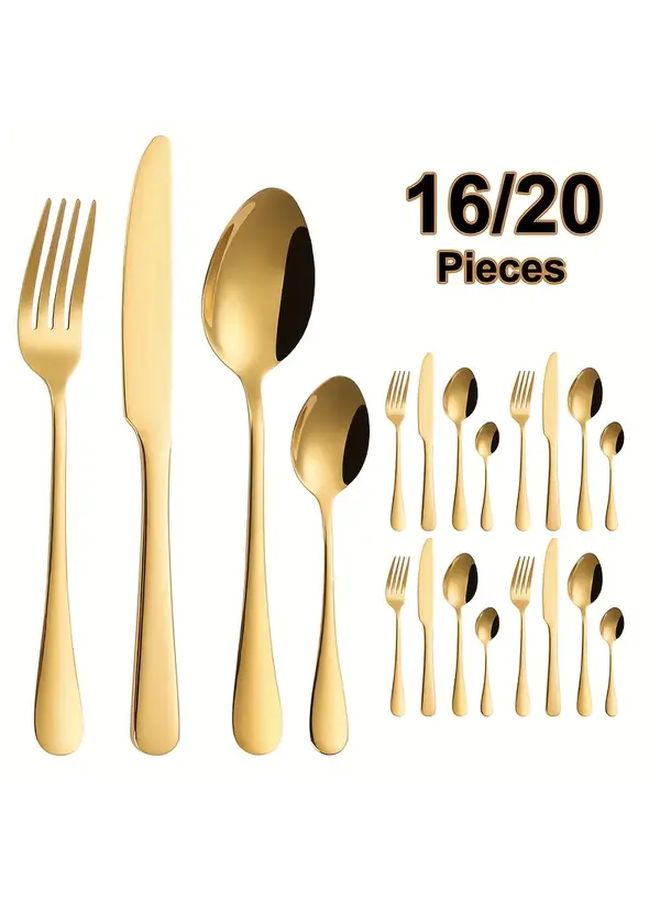 16pc Golden Stainless Steel Flatware Set Mirror Polished Dishwasher Safe - Image 1