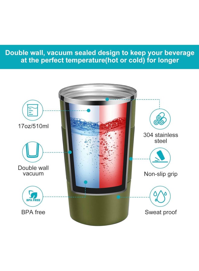 Travel Mug Reusable Insulated Coffee Cups Vacuum Insulation Stainless Steel Thermal Tumbler for Hot Cold Drinks (Green, 510ml) - Image 4