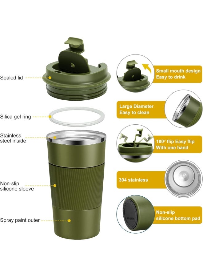 Travel Mug Reusable Insulated Coffee Cups Vacuum Insulation Stainless Steel Thermal Tumbler for Hot Cold Drinks (Green, 510ml) - Image 3