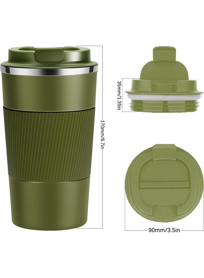 Travel Mug Reusable Insulated Coffee Cups Vacuum Insulation Stainless Steel Thermal Tumbler for Hot Cold Drinks (Green, 510ml) - Image 1