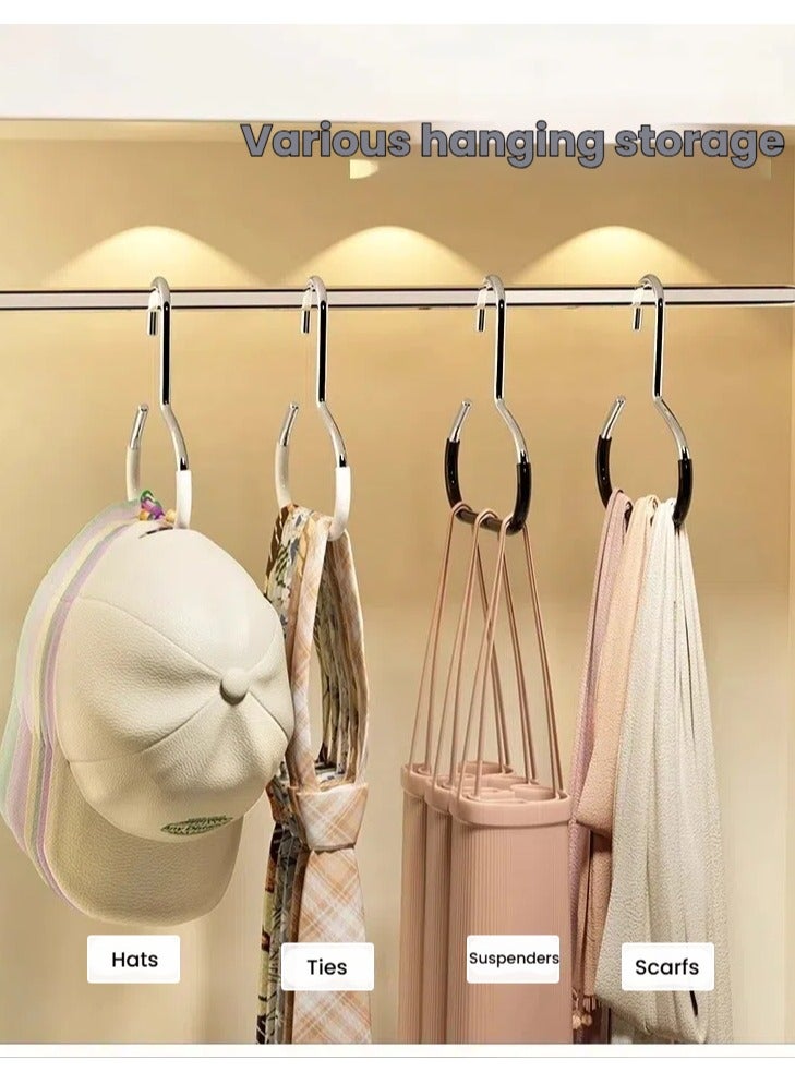 Stainless Steel Round Hangers, Non-Slip Cap, Tie, Scarf & Belt Organizer – Multifunctional, No-Marking Clothes Storage Solution(White,pack of 8)