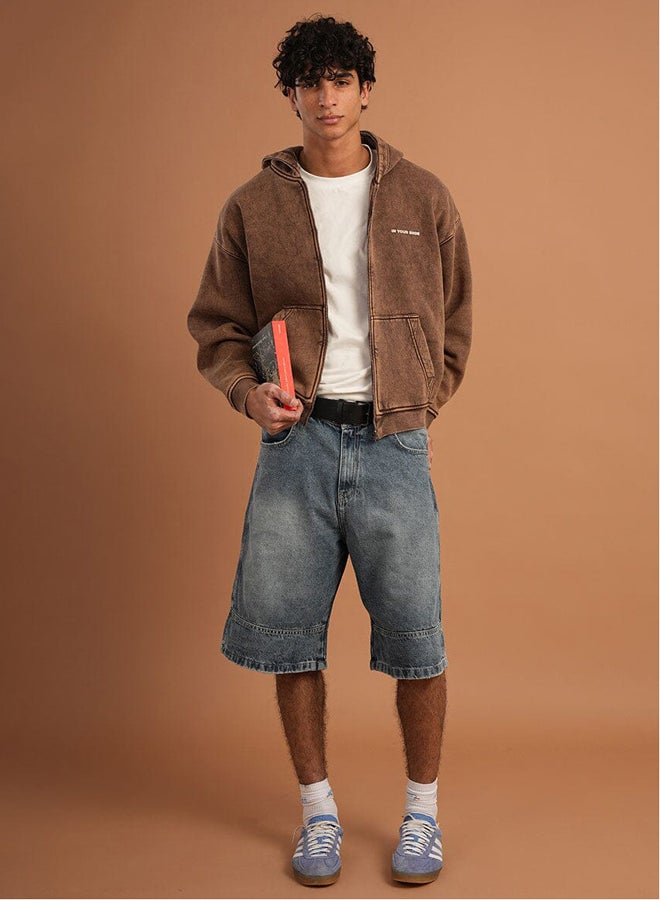 In Your Shoe Brown Washed Boxy Zip-Up Hoodie