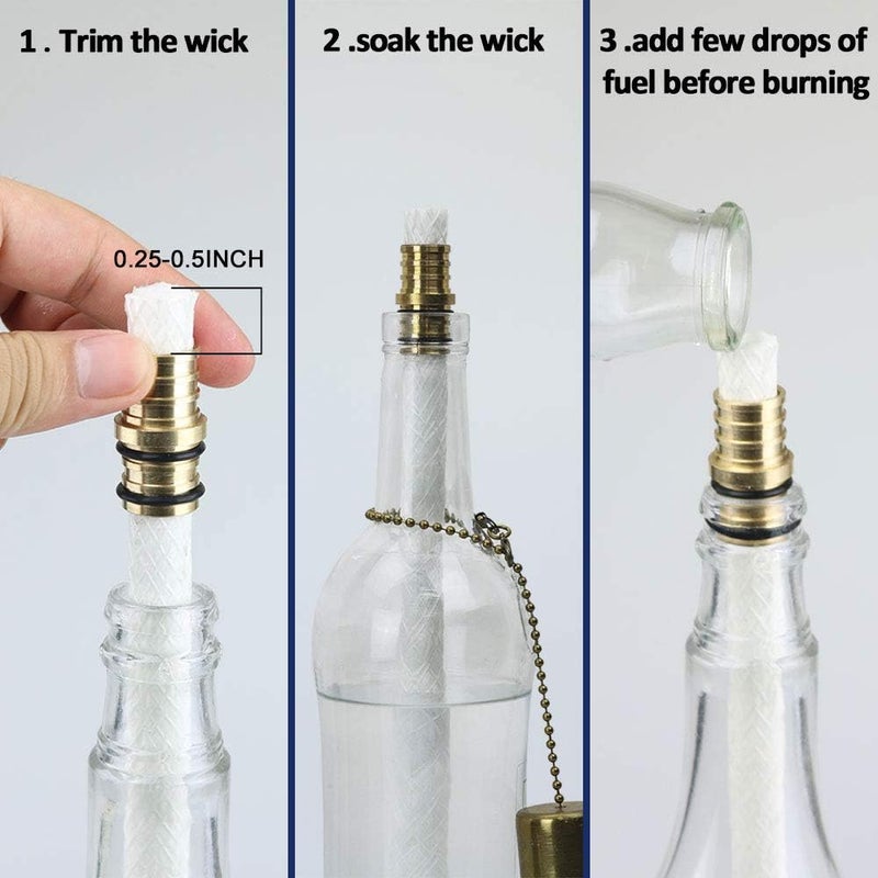 EricX Light Wine Bottle Torch Kit 4 Pack, Includes 4 Long Life Torch Wicks ,Brass Torch Wick Holders And Brass Caps - Just Add Bottle for an Outdoor Wine Bottle Torch - Image 4