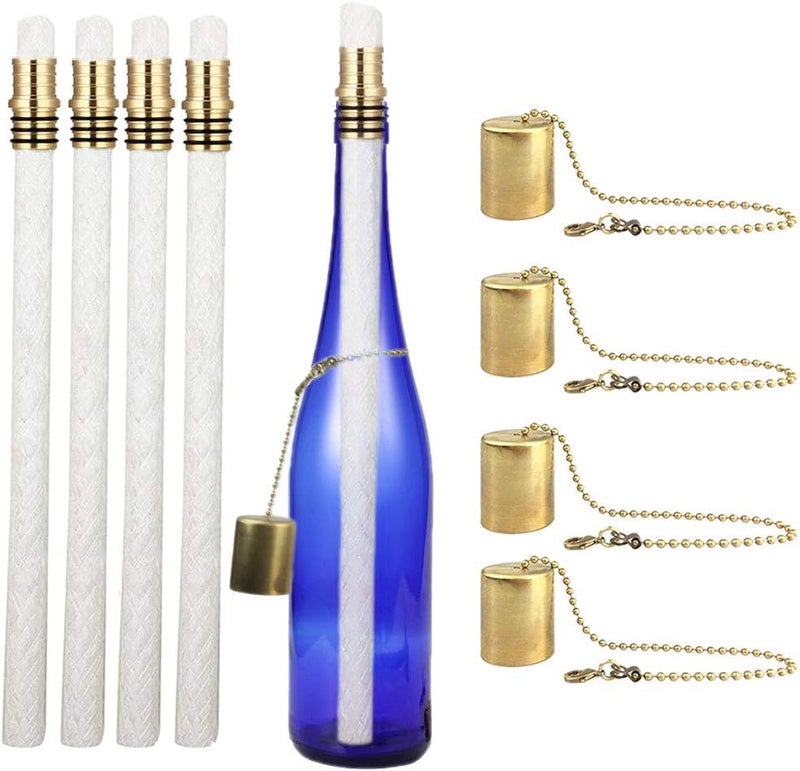 EricX Light Wine Bottle Torch Kit 4 Pack, Includes 4 Long Life Torch Wicks ,Brass Torch Wick Holders And Brass Caps - Just Add Bottle for an Outdoor Wine Bottle Torch - Image 1