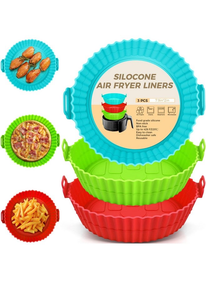 Buauty 3 Pack Air Fryer Silicone Liners 8inch Air Fryer Silicone Pot Reusable Food Grade Silicone Airfryer Liners Baking Basket Accessories Replacement of Flammable Disposable Parchment Paper - Image 1