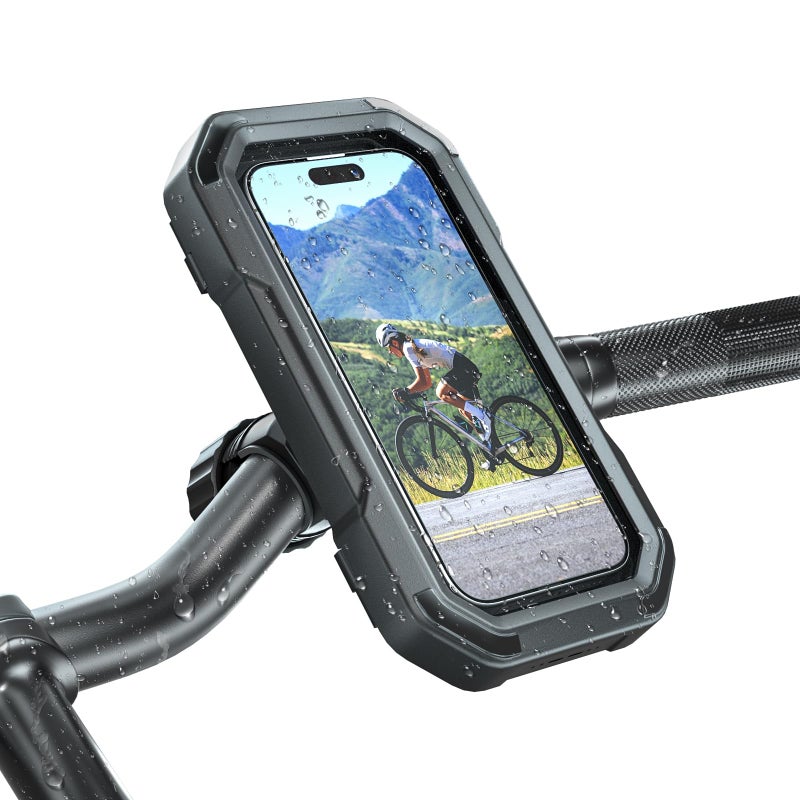 KDD Waterproof Bike Phone Holder - 360 Rotation Motorcycle Phone Mount, Fully Enclosed Touch Sensitive Design, Bicycle Phone Clamp Compatible with iPhone 16 Pro Max/15/14/13/12,4-6.7â€ Phones - Image 1