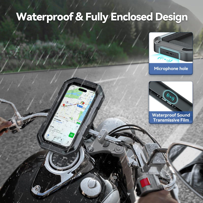 KDD Waterproof Bike Phone Holder - 360 Rotation Motorcycle Phone Mount, Fully Enclosed Touch Sensitive Design, Bicycle Phone Clamp Compatible with iPhone 16 Pro Max/15/14/13/12,4-6.7â€ Phones - Image 2