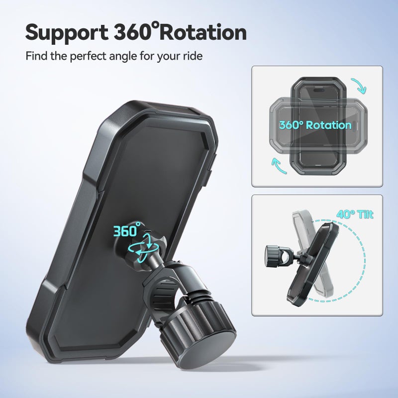 KDD Waterproof Bike Phone Holder - 360 Rotation Motorcycle Phone Mount, Fully Enclosed Touch Sensitive Design, Bicycle Phone Clamp Compatible with iPhone 16 Pro Max/15/14/13/12,4-6.7â€ Phones - Image 4