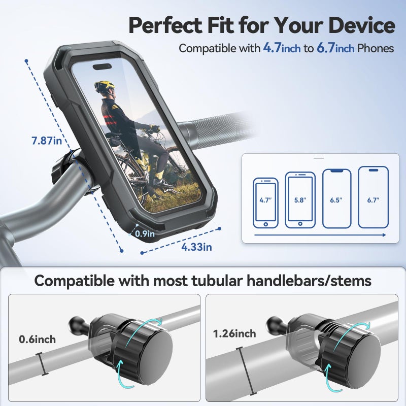 KDD Waterproof Bike Phone Holder - 360 Rotation Motorcycle Phone Mount, Fully Enclosed Touch Sensitive Design, Bicycle Phone Clamp Compatible with iPhone 16 Pro Max/15/14/13/12,4-6.7â€ Phones - Image 5