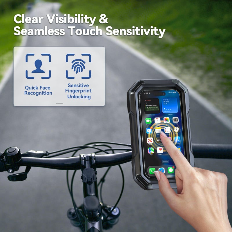 KDD Waterproof Bike Phone Holder - 360 Rotation Motorcycle Phone Mount, Fully Enclosed Touch Sensitive Design, Bicycle Phone Clamp Compatible with iPhone 16 Pro Max/15/14/13/12,4-6.7â€ Phones - Image 3