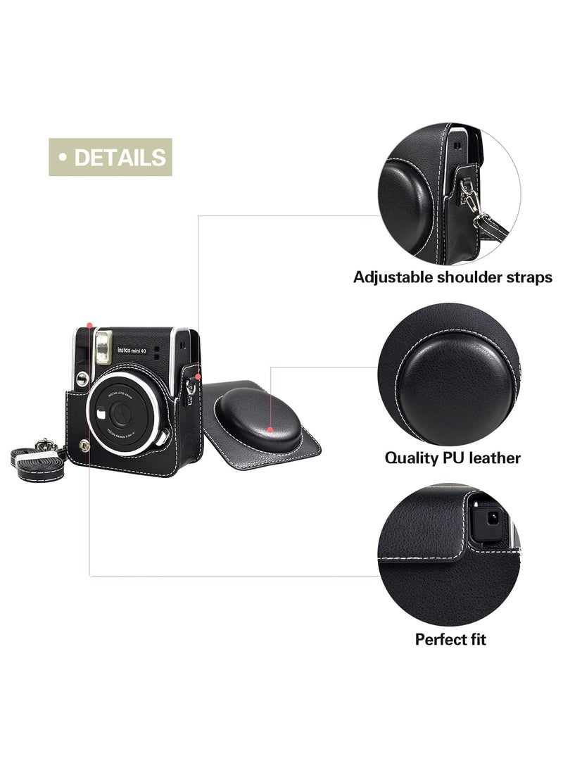Mini 40 PU Leather Case for Fujifilm Instax Mini 40 Instant Camera, Protective Case with Removable Shoulder Strap - Image 4