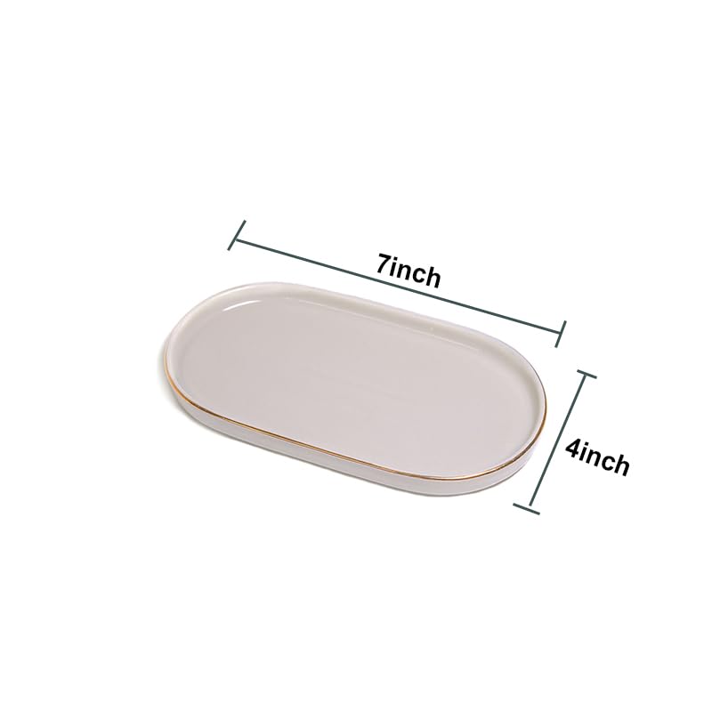 HANKOR Ceramic Jewelry Dish, Perfume Vanity Tray, 7x4 Decorative Catch All Bowl for Trinket Key Ring, Small Bathroom Counter Tray, Soap Tray for Kitchen Sink (Grey) - Image 5