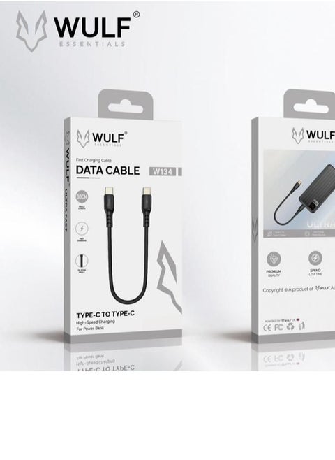 WULF W134 30cm Type-C to Type-C Fast Charging & Data Sync Cable – Ultra Durable & Compact Design