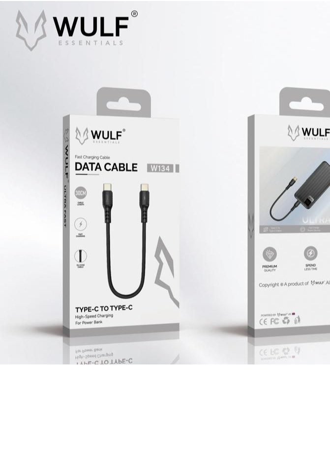 Wulf - WULF W134 30cm Type-C to Type-C Fast Charging & Data Sync Cable – Ultra Durable & Compact Design - Image 1