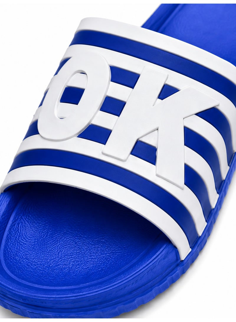 Men’s Slide Sandals, Lightweight EVA Shower Slippers with Non-Slip Sole, Quick-Dry Open Toe Beach Pool House Slides, White Stripe Letter Design, Blue Black Navy, EU 40-45 - Image 3