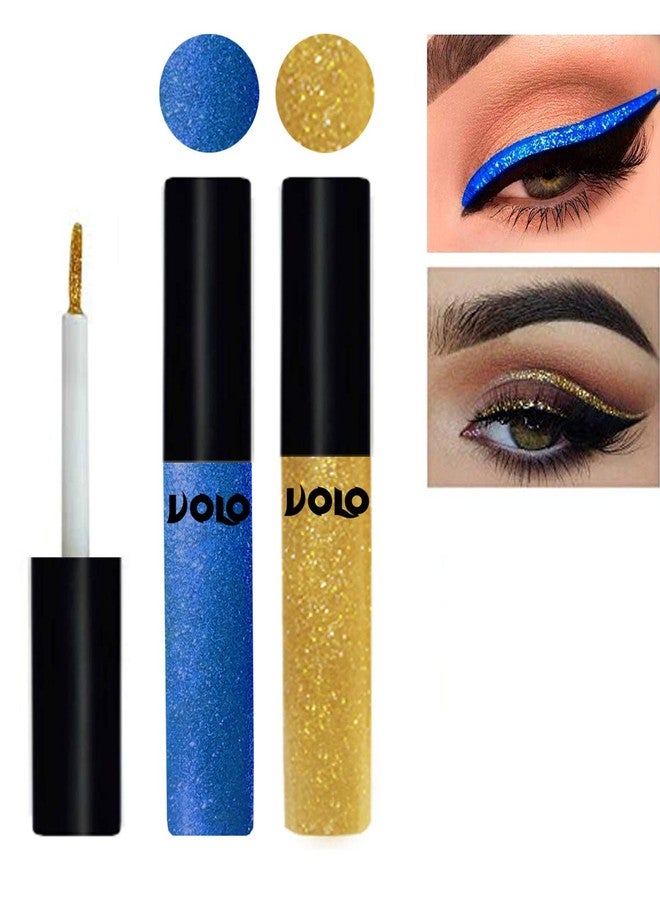Volo WATERPROOF GLITTER EYE LINER (Sky Blue & Light Golden) - Image 2