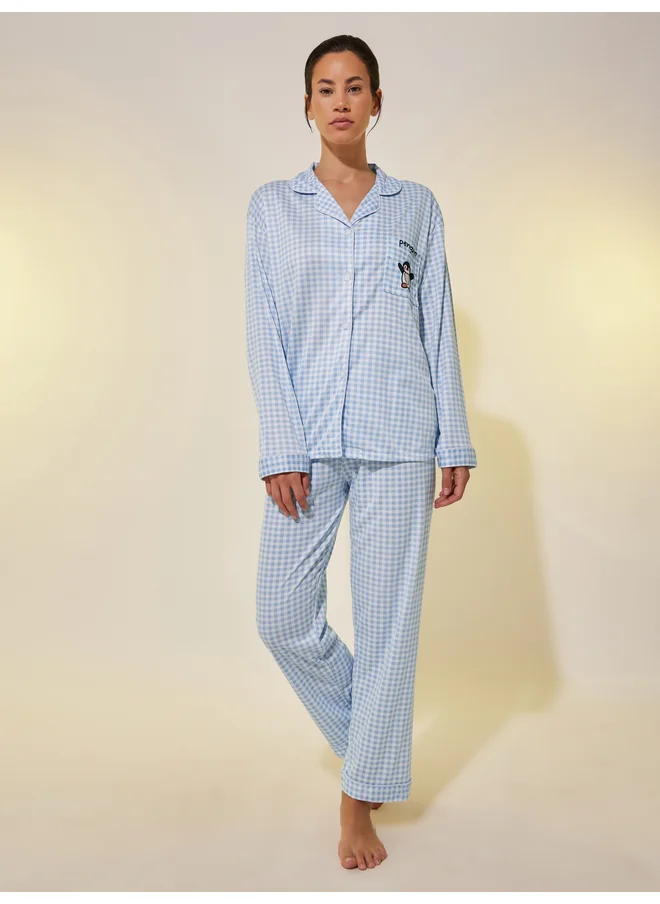 Take Two Take Two Checked Penguin Patch Pocket Shirt and Pyjama Set