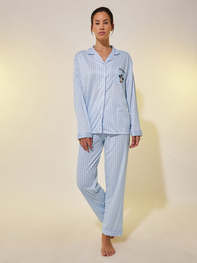 Take Two Take Two Checked Penguin Patch Pocket Shirt and Pyjama Set - Image 1
