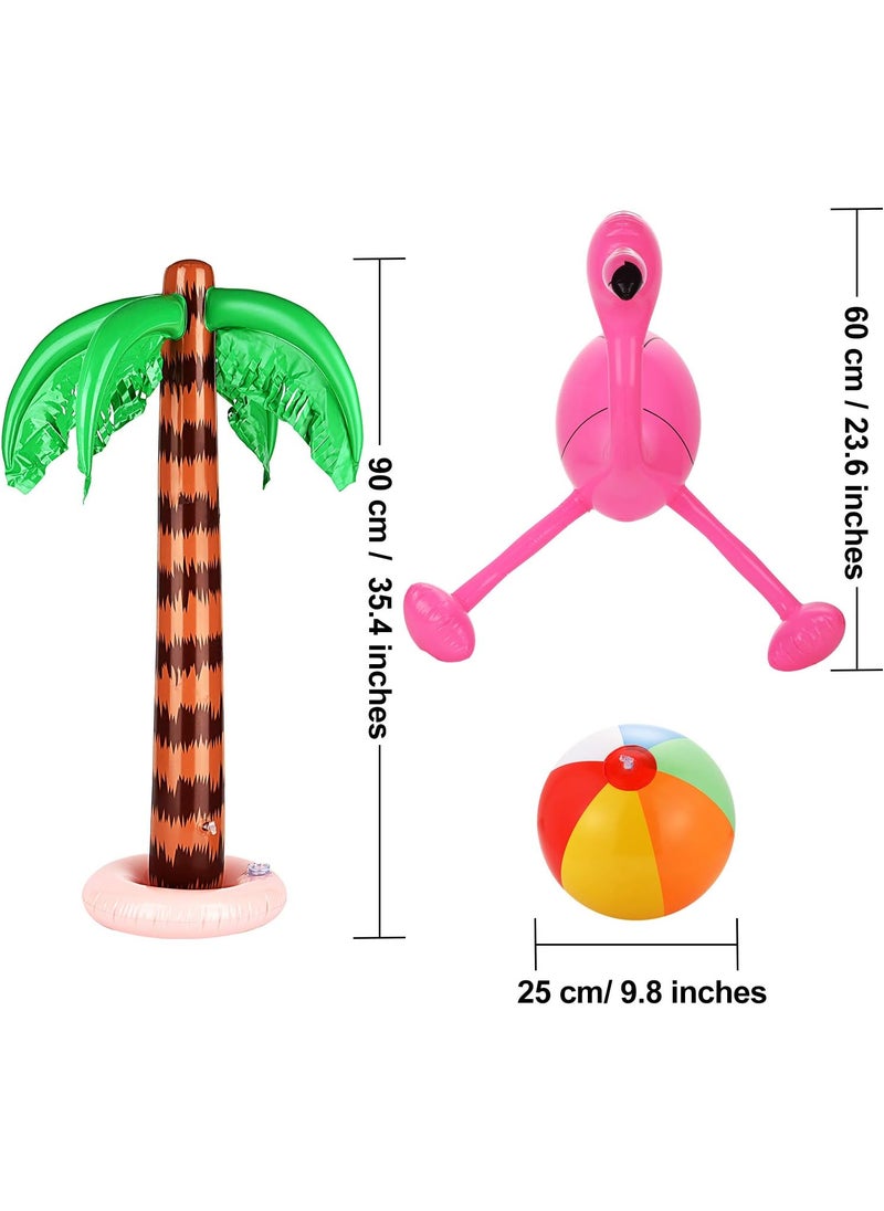 meekoo meekoo 6 Pieces Inflatable Palm Trees Jumbo Coconut Trees Pink Flamingos Colorful Beach Balls Rainbow Color Balls for Hawaii Beach Luau Party Backdrop Decoration  - Image 2