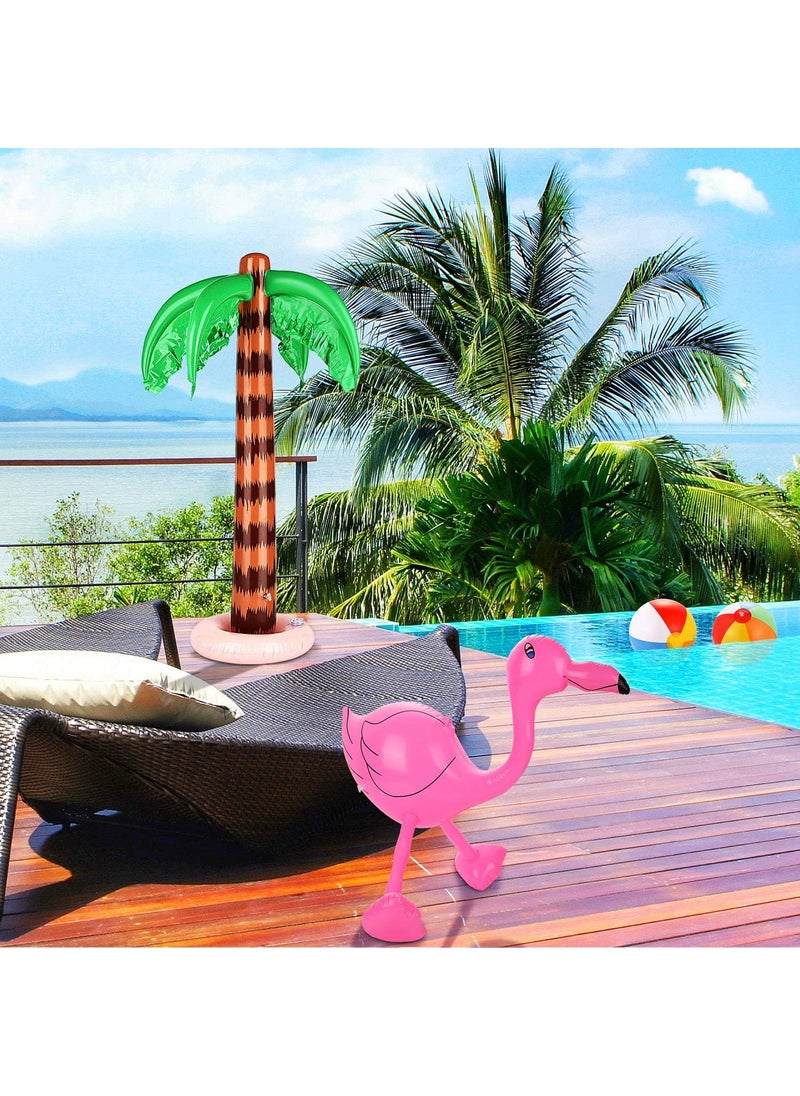 meekoo meekoo 6 Pieces Inflatable Palm Trees Jumbo Coconut Trees Pink Flamingos Colorful Beach Balls Rainbow Color Balls for Hawaii Beach Luau Party Backdrop Decoration  - Image 5