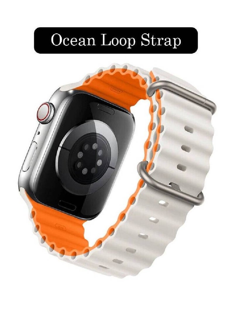 GENNEXT - Ocean Silicone Rubber Watch Band Strap for Apple Watch Ultra 49mm/45mm/44mm/42mm Ocean Dual Colored Grey/Orange - Image 1