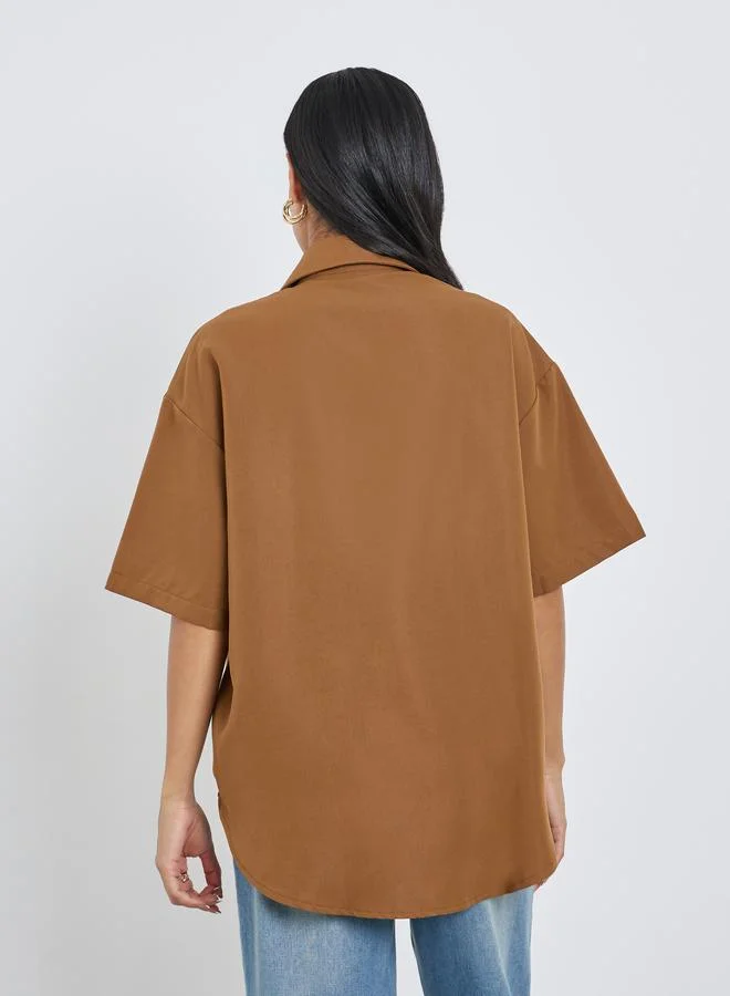Styli Styli Solid Buttoned Spread Collar Shirt