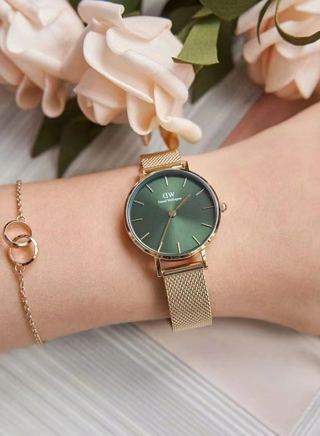 Daniel Wellington Petite Emerald Green Watches for Women with Rose Gold Mesh Strap - 32mm