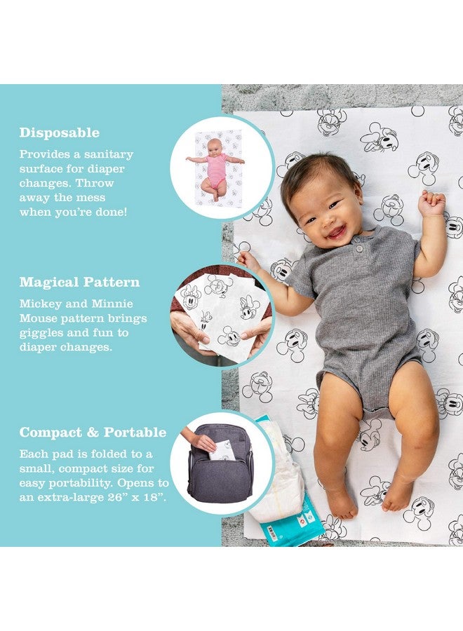 J.L. Childress Disney Baby by J.L. Childress Disposable Changing Pads for Baby - Disney Travel Essential - Diaper Changing Table Liners - Disposable Travel Changing Pads, 26"x18" - Mickey & Minnie Mouse - Pack of 24  - Image 1