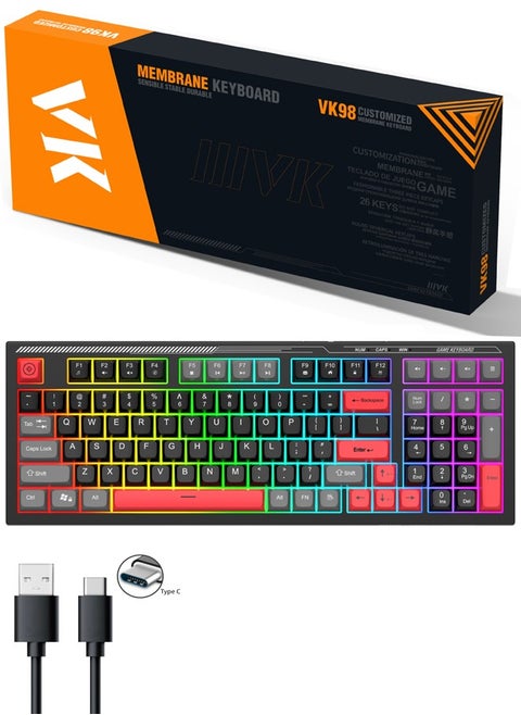 VK98 wired keyboard RGB rainbow backlight 98-key gaming keyboard 3 color custom keyboard office silent keyboard
