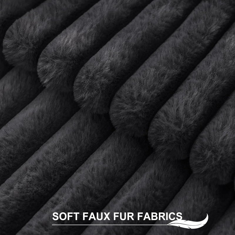 Pallene Faux Fur Plush Throw Pillow Covers 22x22 Set of 2, Luxury Soft Fluffy Striped Decorative Pillow Covers for Sofa, Couch, Living Room, Dark Grey - Image 2