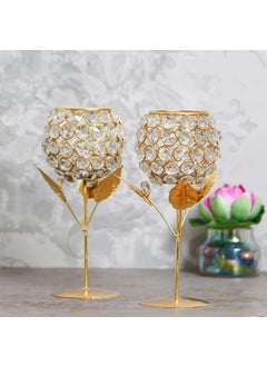 Webelkart WebelKart New Premium Crystal Rose Brass Candle Holder for Decoration -Candle Stand for Diwali - Diwali Candle Holder (Model-1)  - Image 1
