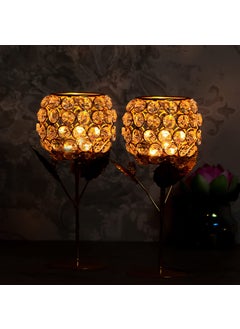 Webelkart WebelKart New Premium Crystal Rose Brass Candle Holder for Decoration -Candle Stand for Diwali - Diwali Candle Holder (Model-1)  - Image 3