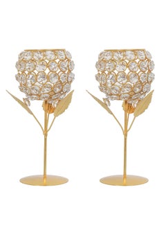 Webelkart WebelKart New Premium Crystal Rose Brass Candle Holder for Decoration -Candle Stand for Diwali - Diwali Candle Holder (Model-1)  - Image 4