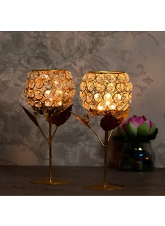 Webelkart WebelKart New Premium Crystal Rose Brass Candle Holder for Decoration -Candle Stand for Diwali - Diwali Candle Holder (Model-1)  - Image 2