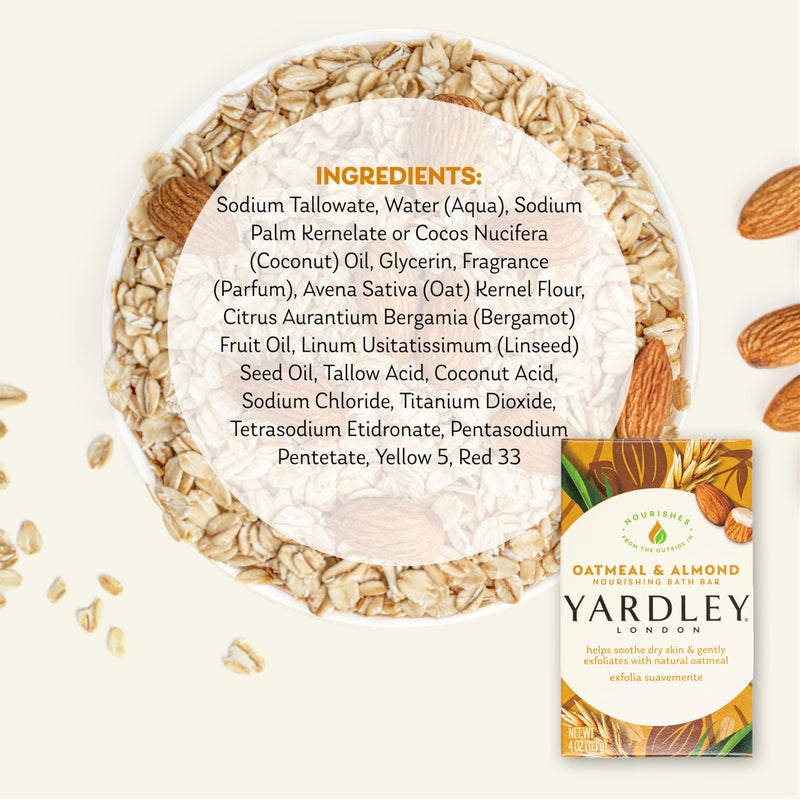 Yardley London Nourishing Bath Soap Bar Oatmeal & Almond, Helps Soothe Dry Skin & Gently Exfoliates with Natural Oatmeal, 4.0 oz Bath Bar, 1 Soap Bar - Image 5