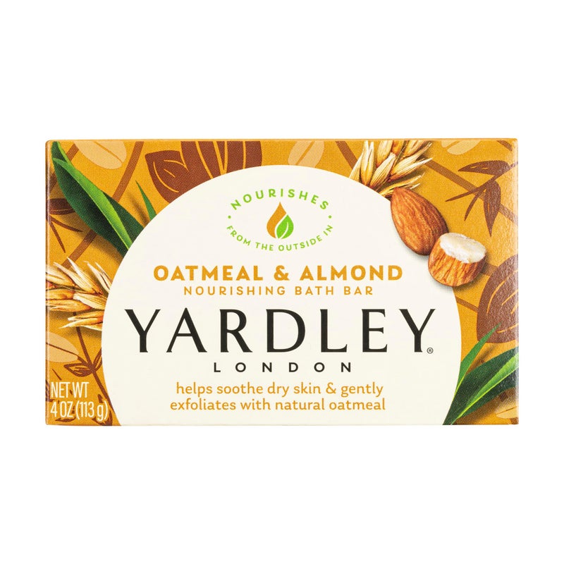 Yardley London Nourishing Bath Soap Bar Oatmeal & Almond, Helps Soothe Dry Skin & Gently Exfoliates with Natural Oatmeal, 4.0 oz Bath Bar, 1 Soap Bar - Image 1
