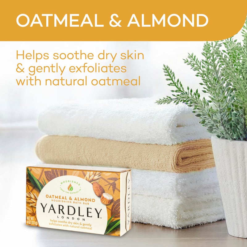 Yardley London Nourishing Bath Soap Bar Oatmeal & Almond, Helps Soothe Dry Skin & Gently Exfoliates with Natural Oatmeal, 4.0 oz Bath Bar, 1 Soap Bar - Image 2