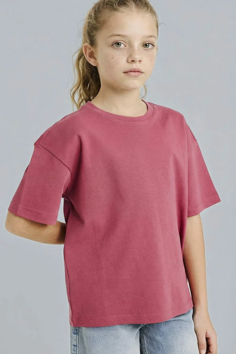 ديفاكتو Girl Oversize Fit Crew Neck Short Sleeve T-Shirt