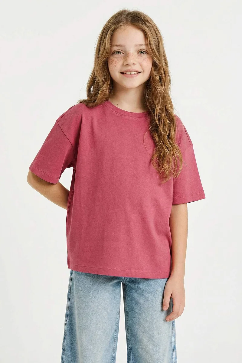 ديفاكتو Girl Oversize Fit Crew Neck Short Sleeve T-Shirt