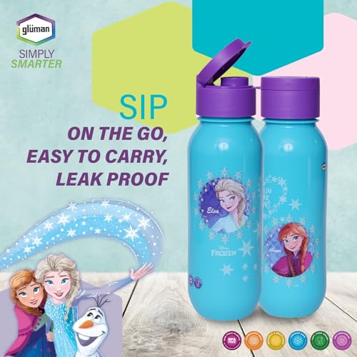 Gluman School Water Bottles For Girls | Claro Mini Disney Frozen Character Plastic Spout Kids Water Bottle School | Leak Proof, 100% Food Grade| Bpa Free Spout Lid 500Ml (Pack Of 2) - Blue - Image 5